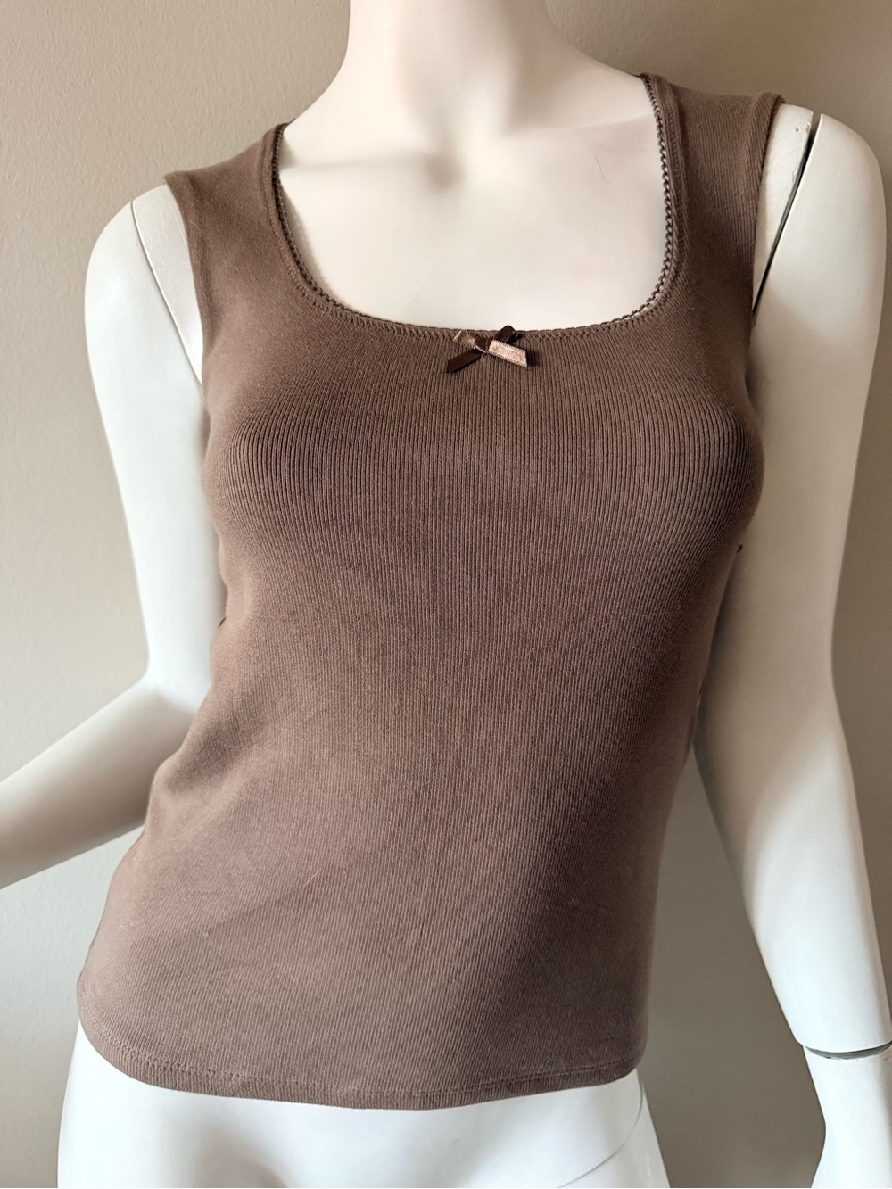 NWT WILD FABLE Dark Taupe Ribbed Tank with Petite Bow